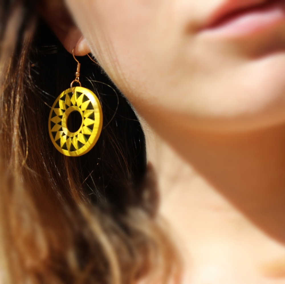 *2 for $15* Yellow Sun Wood Drop Earrings